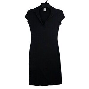 No Boundaries Juniors Y2K XXS 00 Polo Dress Ribbed Short Sleeve Black New